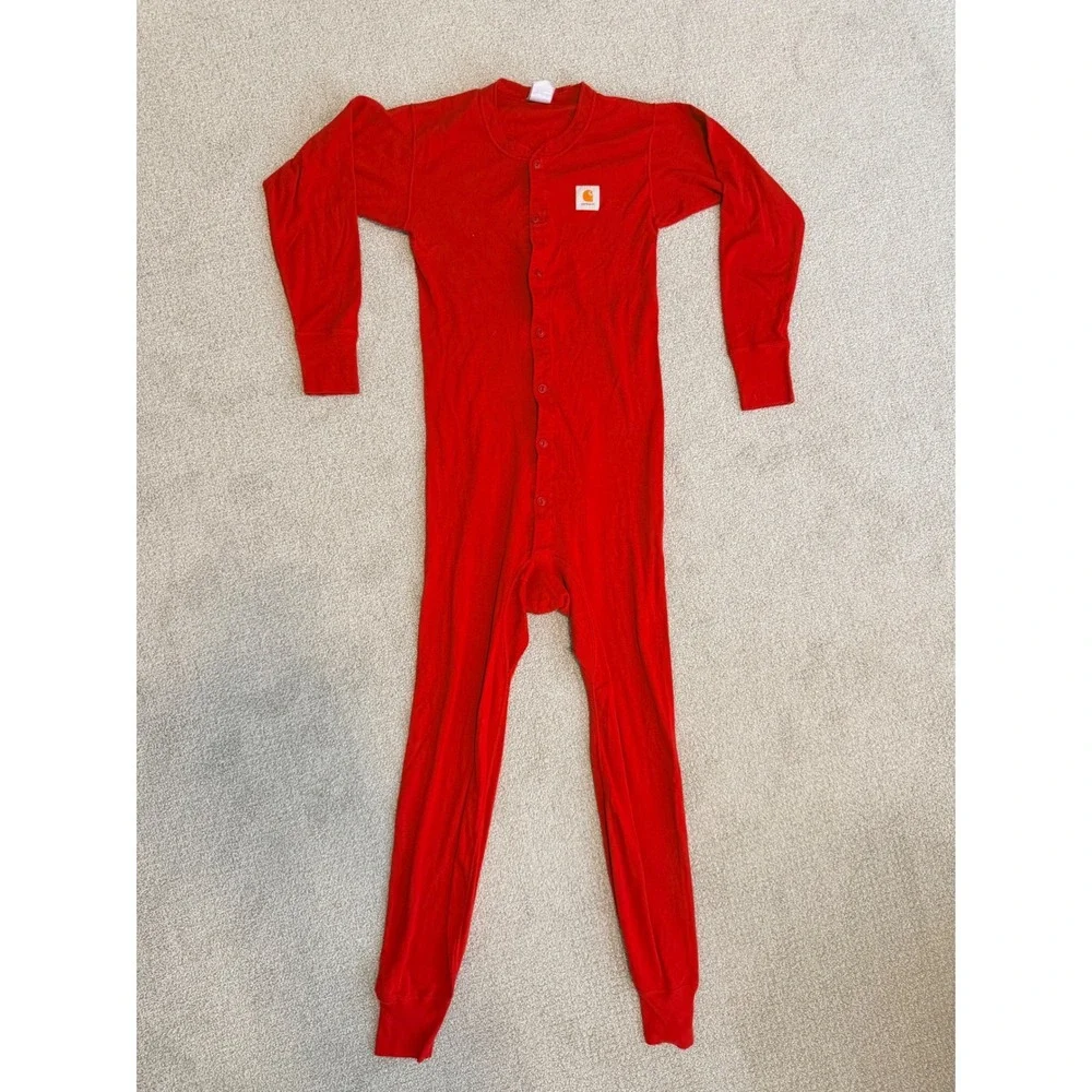 Carhartt Mens Medium Red Cotton Thermal Union Suit USA Made Vintage 8211
